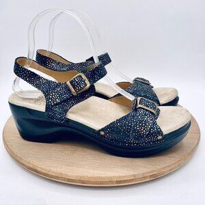 Sanita Sandals Womens 9 40 Black Leather Ankle Strap Deena Shiny